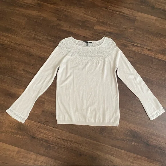 White House Black Market Rhinestone Lace Sweater Large - Picture 2 of 16